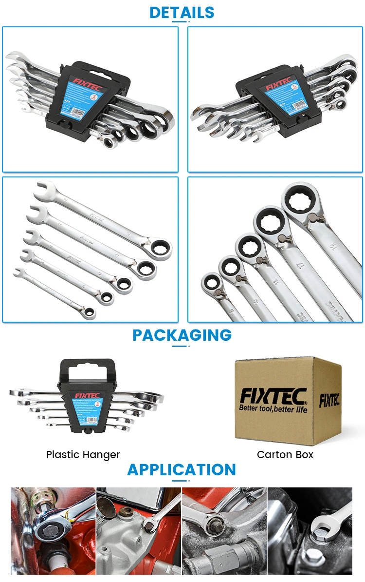 Fixtec 5PCS Fixed Combination Gear Heavy Duty Spanners Set Mechanics Wrench Tools