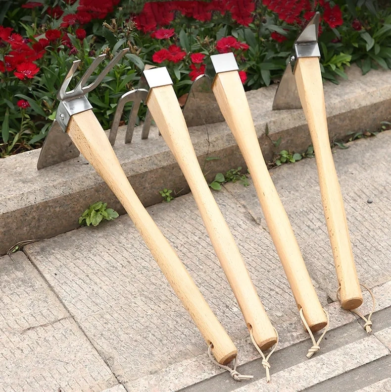 Fork and Shovel Shaped Steel Mixing Hoe Pick Head Pickaxe Agricultural Garden Farming Digging Tools with Wooden Handle Wooden Handle Hoe