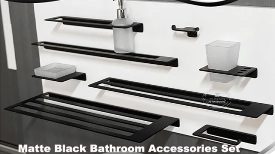 Modern 6 PCS Bath Hardware Set Modern Luxury Matte Black Hotel Bathroom Products Bath Accessories