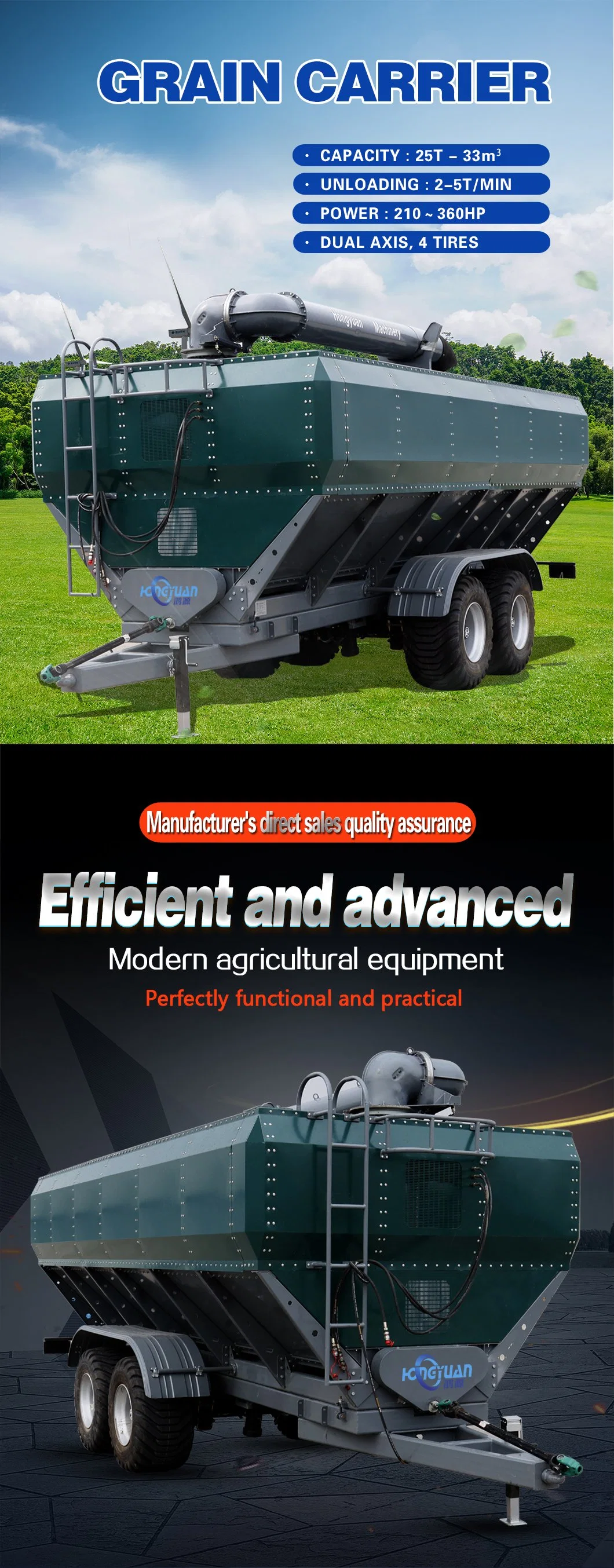 Agriculture Garden Hydraulic Farm Field Farmland Tractor Mounted Grain Carrier Bunker Cart Trailer Machine Corn Bean Machinery Feed Fertilizer Agricultural Tool